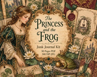 The Princess and the Frog Junk Journal Kit printable Ephemera fairy tale Pages antique Fussy Cuts Storybook Keepsakes Series