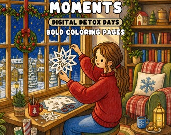 Christmas Moments Coloring Pages Christmas Activities Cozy Holiday Scenes Printable PDF and Transparent PNG for Procreate