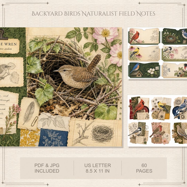 Backyard Birds Naturalist Field Notes Junk Journal Kit Journals ...