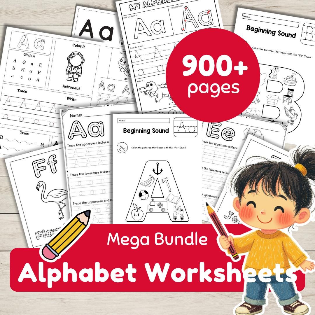 ABC Alphabet Tracing Worksheets Mega Bundle Coloring Letters Printables ...