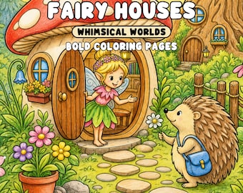 Woodland Fairy Houses Coloring Pages Whimsical Fairy Homes Forest Friends Printable PDF and Transparent PNG for Procreate Digital Coloring