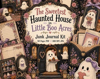 The Sweetest Haunted House in Little Boo Acres Junk Journal Kit Cottagecore Cute Halloween Ghost Ephemera Cozy Spooky Printable
