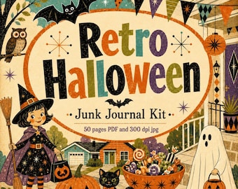 Retro Halloween Junk Journal Kit, Vintage Mid Century Halloween Printable Ephemera Papers, Trick or Treat Party Digital Download