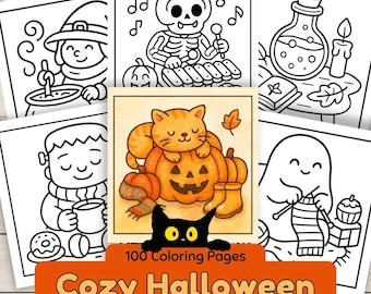 ハッピーハロウィンぬりえ 100枚 怖くない、かわいい、不気味な友達、猫、魔女の魔法薬、幽霊 子供と大人向けの大胆で簡単なぬりえ