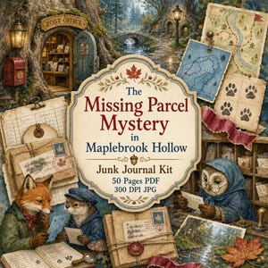 Mysterium om försvunnet paket i Maplebrook Hollow skräpjournalkit, nyckfulla skogsdjur, mysig detektiv och utskrivbar postephemera