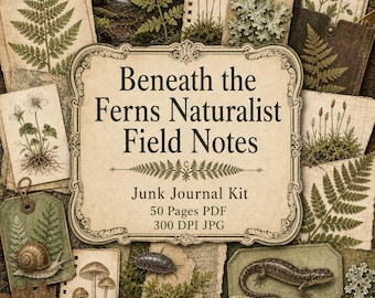 Beneath the Ferns Naturalist Field Notes Junk Journal Kit Woodland Ephemera Nature Pages Fussy Cuts