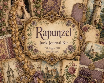 Rapunzel Junk Journal Kit printable Ephemera fairy tale Pages antique Fussy Cuts Storybook Keepsakes Series