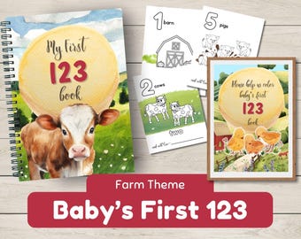 Bauernhof-Thema 123 Malbuch, Babyparty-Gastaktivität, Babys erstes Zahlenbuch, Bauernhof-Thema, druckbare PDF-Datei