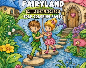 Rainy Day Fairyland Coloring Pages Bold Fairy Garden Rainy Day Printable PDF and Transparent PNG for Procreate Digital Coloring