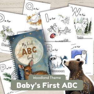 Wald Thema ABC Malbuch, ABC Baby-Dusche Malbuch, digitaler Download, Baby-Dusche-Aktivität, Geschenkidee, Wald Themen Printable Bild 1