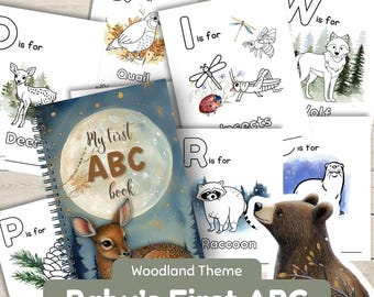 Wald Thema ABC Malbuch, ABC Baby-Dusche Malbuch, digitaler Download, Baby-Dusche-Aktivität, Geschenkidee, Wald Themen Printable