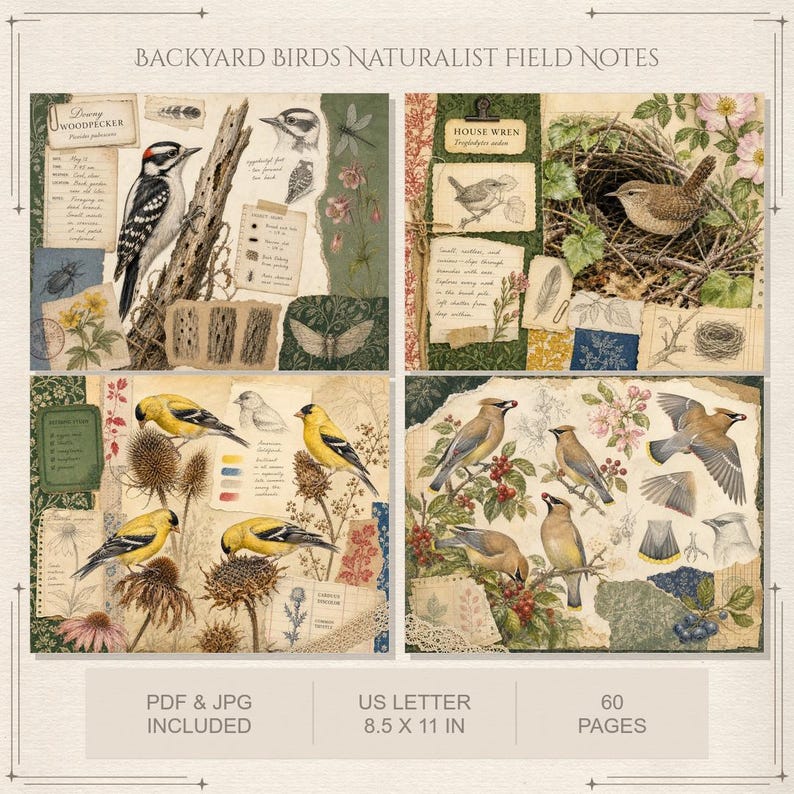 Backyard Birds Naturalist Field Notes Junk Journal Kit Journals ...