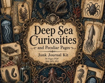 Deep Sea Curiosities and Peculiar Pages Junk Journal Kit Marine Natural History Ephemera Ocean Pages Oddities Fussy Cuts