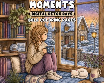 Winter Moments Coloring Pages Cozy Seasonal Scenes Home and Outdoor Activities PDF and Transparent PNG for Procreate