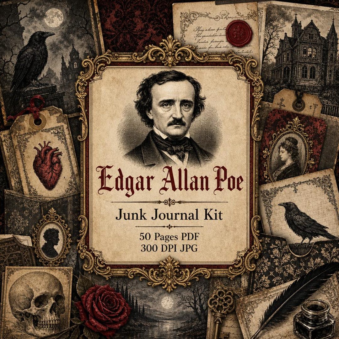 Edgar Allan Poe Junk Journal Kit Gothic Victorian Ephemera Literary ...
