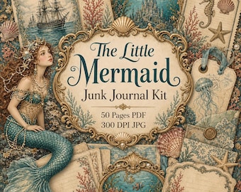 The Little Mermaid Junk Journal Kit Printable Ephemera Fairy Tale Pages Antique Fussy Cuts Storybook Keepsakes Series