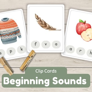 Cartes à clip Sons de l'alphabet Conception aquarelle imprimable Identifier les sons du début