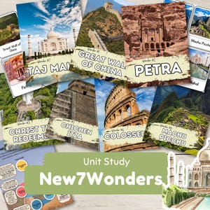 New 7 Wonders of the World Unit Study Lesson Plan Great Wall Machu Picchu Taj Mahal Petra & More History Worksheets Timelines Comprehension