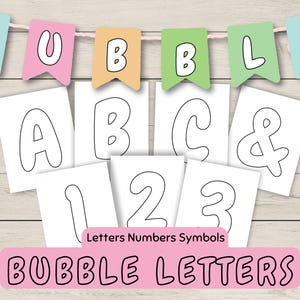Letras y números de burbujas imprimibles para manualidades infantiles, alfabeto grande en mayúsculas, 123 plantillas para carteles, colorear y letreros