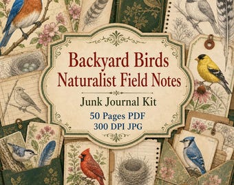 Backyard Birds Naturalist Field Notes Junk Journal Kit Journals Ephemera Pages Fussy Cuts Naturalist Field Notes Series