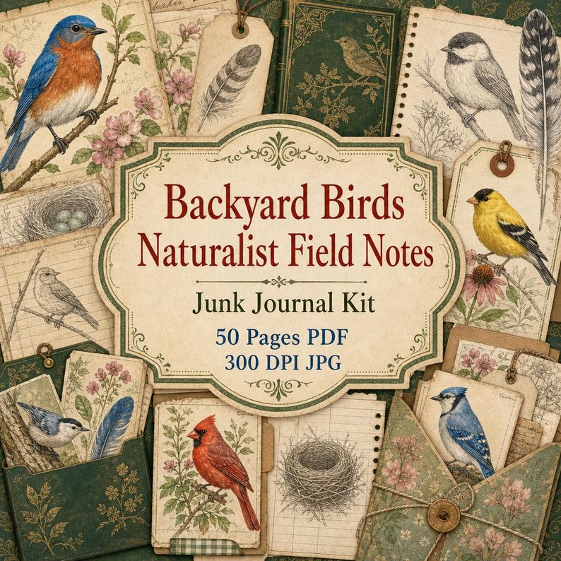 Backyard Birds Naturalist Field Notes Junk Journal Kit Journals ...