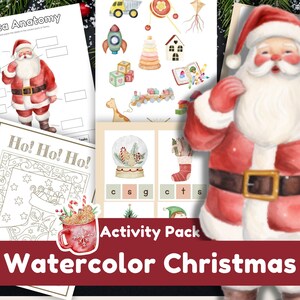 Hojas de trabajo con actividades navideñas para niños Diseño de acuarela Carta a Papá Noel Páginas para colorear Motricidad fina