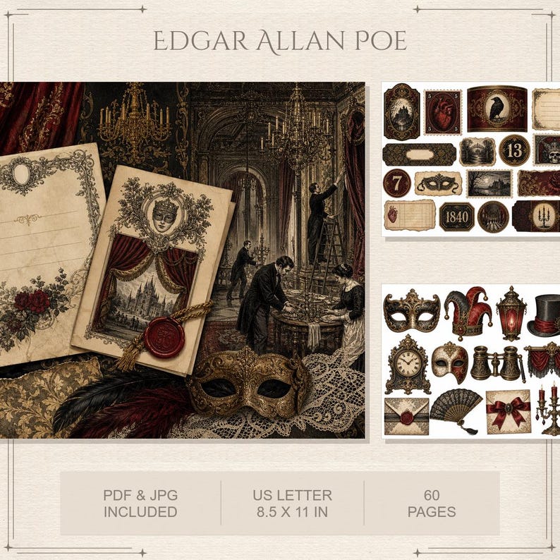 Edgar Allan Poe Junk Journal Kit Gothic Victorian Ephemera Literary ...