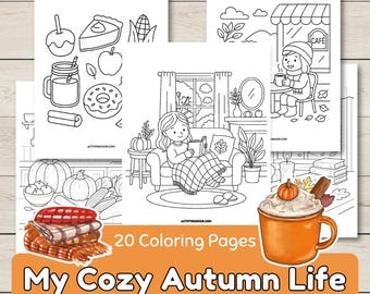 Cozy Autumn Coloring Pages Aesthetic October Coloring Book Cute Fall Printable  Hygge Comfy Fall Vibes PDF Relaxing for Adults and Kids