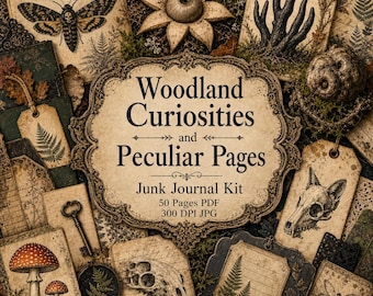 Woodland Curiosities and Peculiar Pages Junk Journal Kit Natural History Ephemera Moth Pages Gothic Fussy Cuts