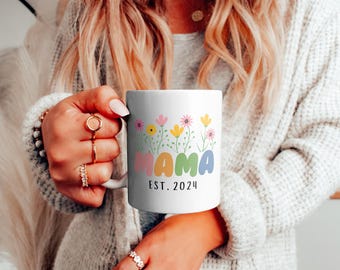 Taza de mamá personalizada, Mamá est 2024, Taza del día de la madre, Regalo de embarazo, Regalo para futura mamá, Taza de mamá para baby shower, Mamá primeriza