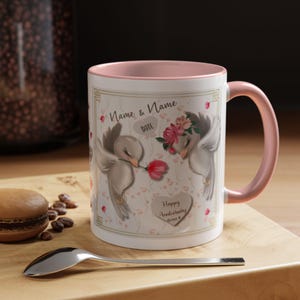 Anniversary Love Doves Mug, Romantic Dove Couple with Flower Crown & Gift, 11oz Ceramic Cup