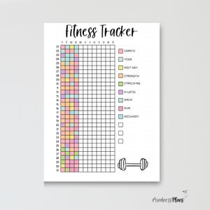 Fitness Tracker - PRINTABLE Journal Page - Workout Tracker - Exercise Log - Habit & Goal Tracker - Yearly Activity Tracker - Bullet Journal