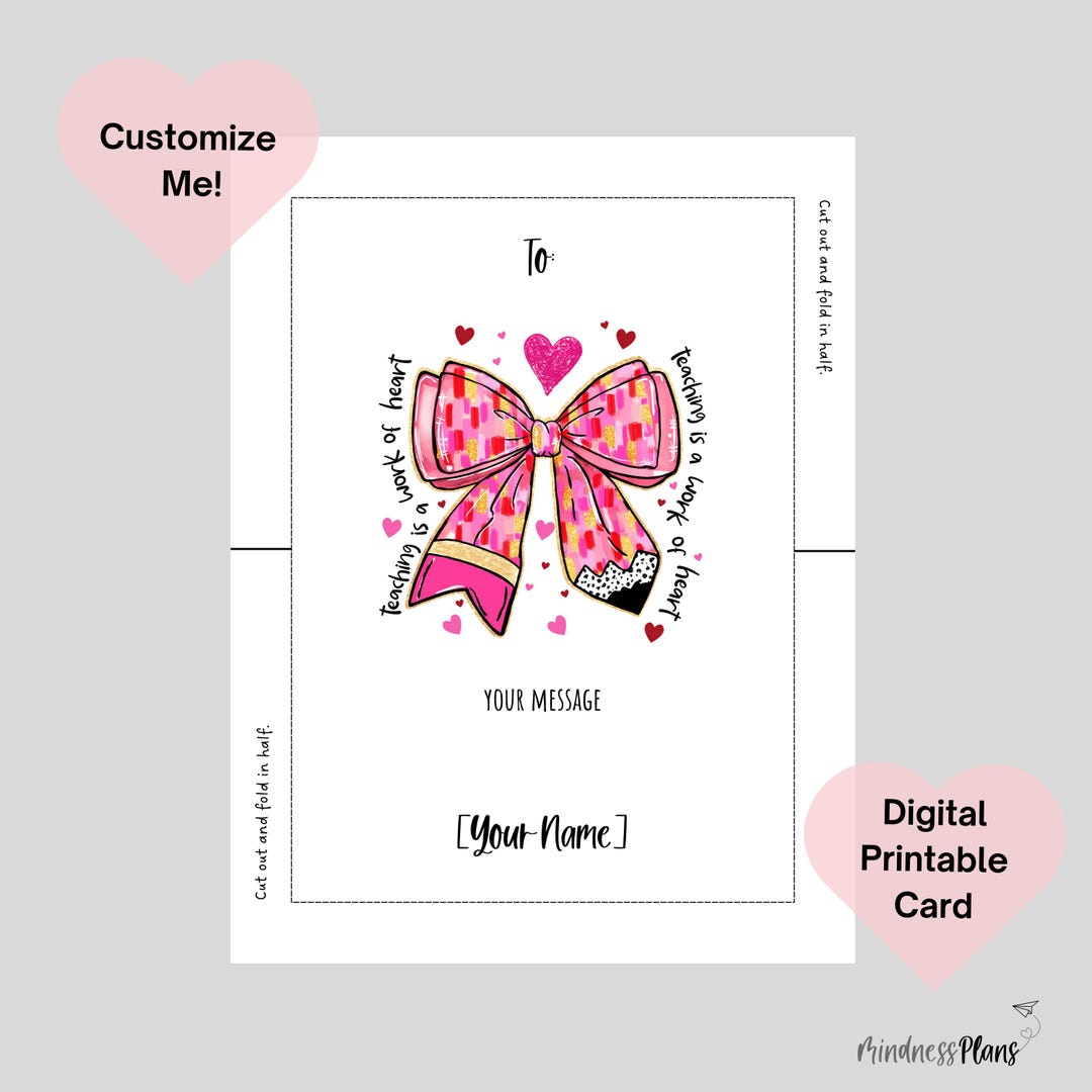 Teacher Valentine's Day Card - Printable Teacher Valentine - Card for ...