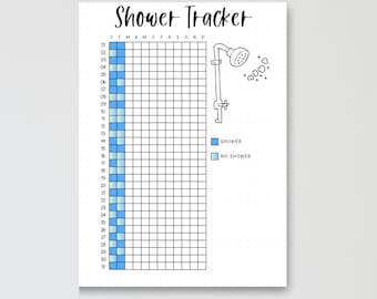 Shower Tracker Printable, Hygiene Habit Log, Self Care Journal Page, A4 A5 Letter Digital Download