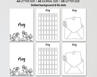 May Calendar Printable, Monthly Journal Title Page, Spring Planner Insert, A4 A5 Letter Digital Download