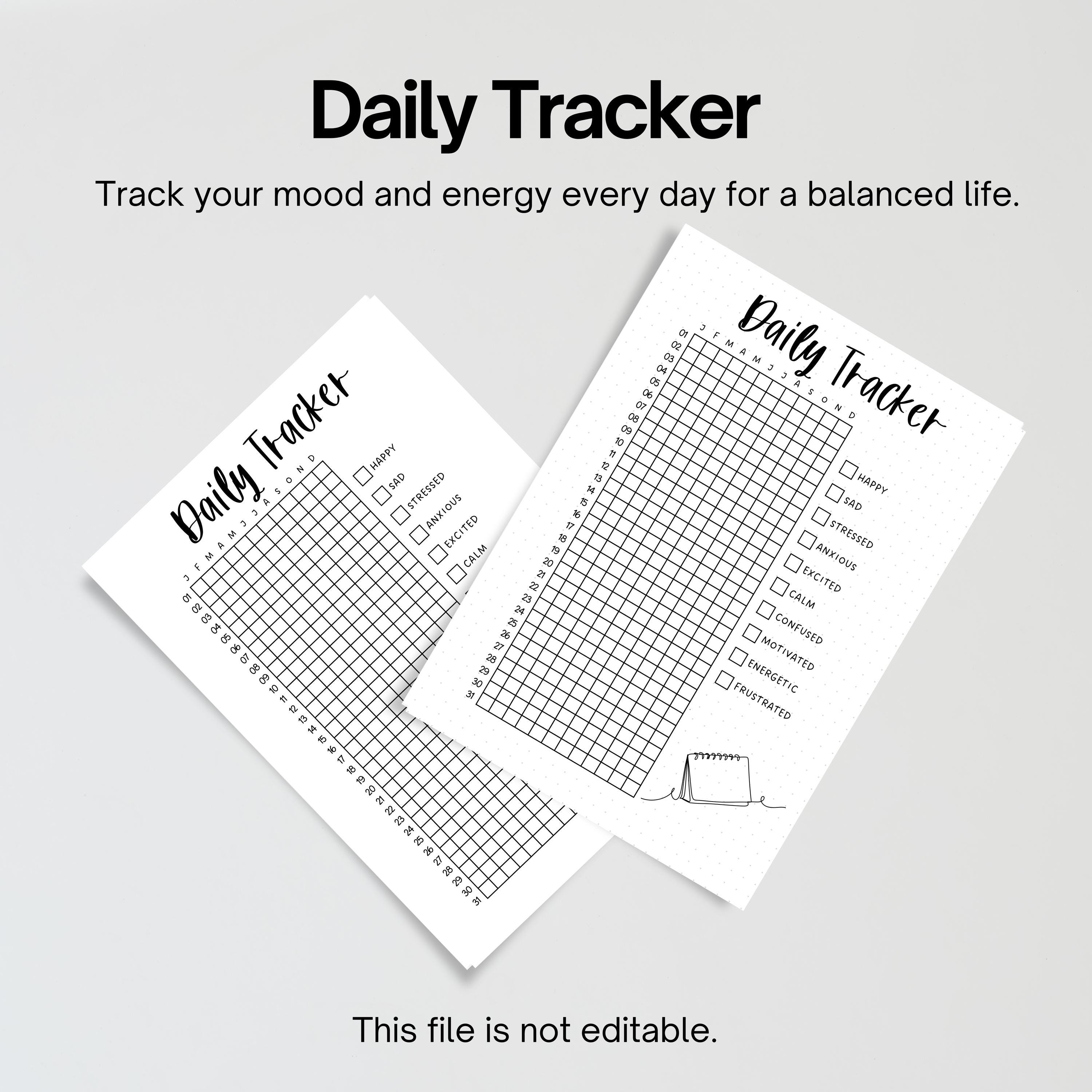 Daily Tracker PRINTABLE Journal Page Planner Page Mood Tracker Yearly ...