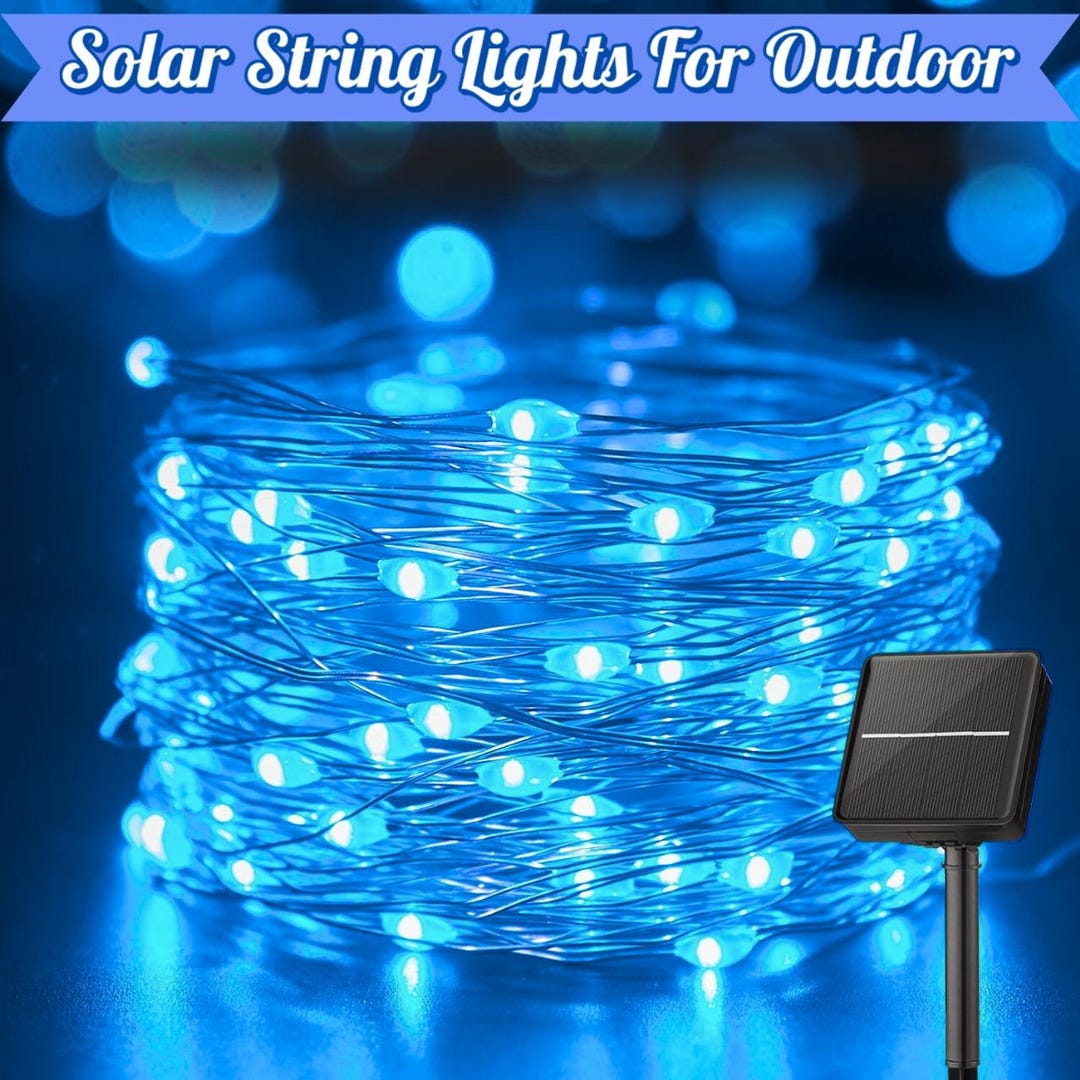 Blue Solar Fairy Lights: 33ft 100 LED Waterproof String Lights - Etsy