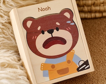 Rompecabezas de madera con caras cambiantes, 6 emociones, juguete de aprendizaje para niños en edad preescolar con caras de animales, ayuda didáctica, regalo personalizado para niños y niñas.