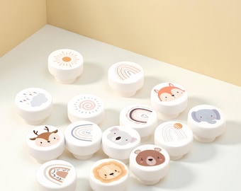 Tier Schubladenknäufe für Kinderzimmer aus Holz Knäufe Griffe Kinderzimmer Löwe Fuchs Sonne Regenbogen Baby Jungen Mädchen Geschenkidee Individuelle Kabinettbeschläge