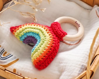 Sonajero de bebé personalizado con nombre personalizado, juguete de ganchillo para recién nacidos, regalo para baby shower, regalo sensorial para sobrina, sobrino, nieto, primer cumpleaños