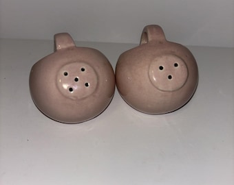 Vintage Ceramic Salt and Pepper Shakers In Blush Pink With Cork Stoppers.