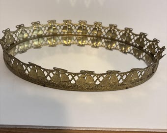 Vintage Gold Filigree Metal Mirror Vanity Dresser,