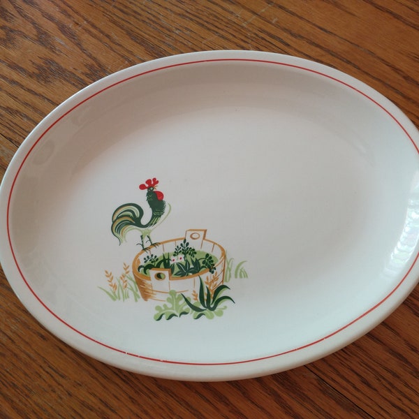 Paden City Pottery 1950s Provincial Country Rooster 14" Oval Platter