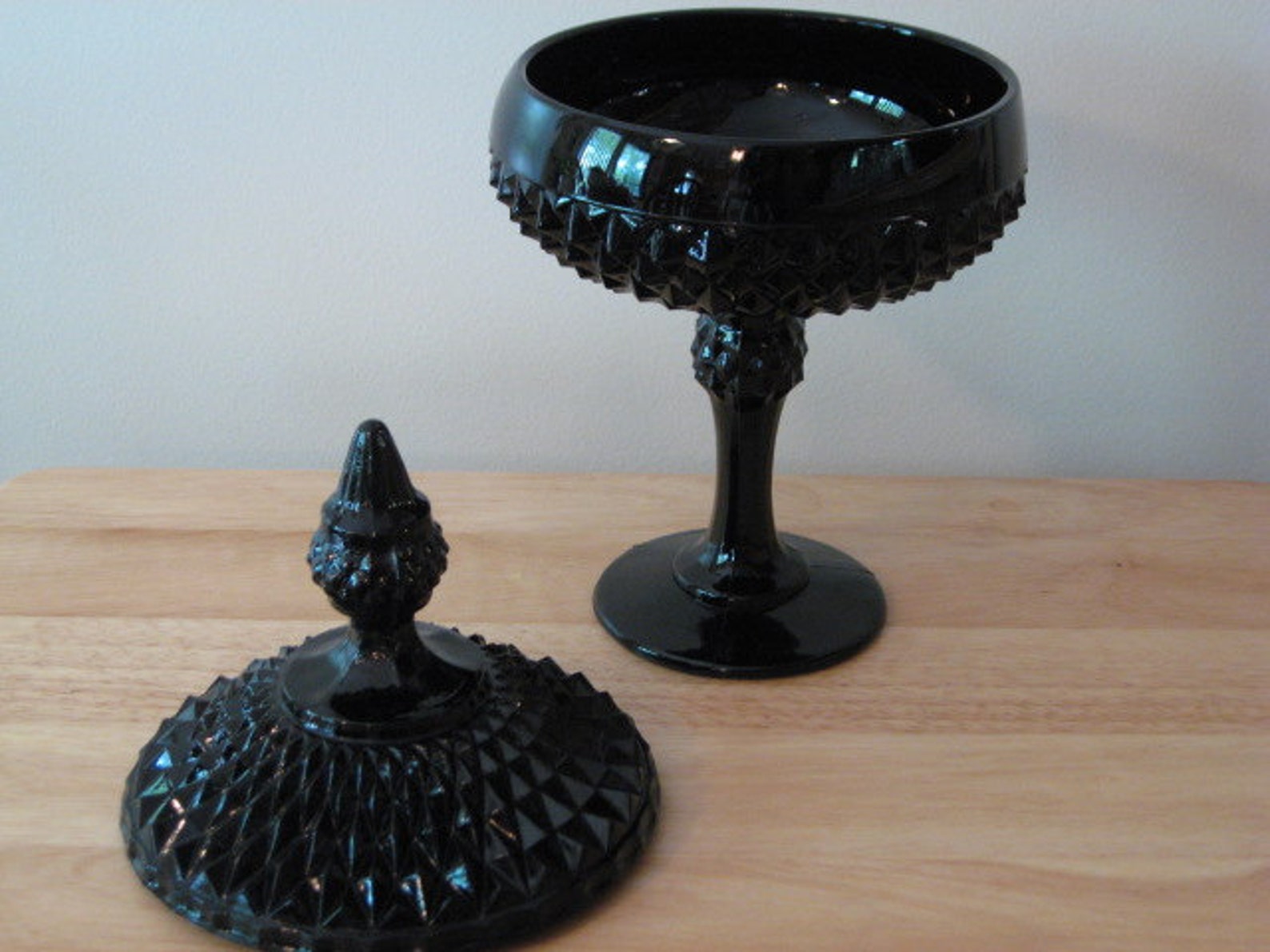 Indiana Glass Tiara Diamond Point Black Cameo Compote Etsy