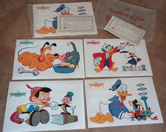 RCA Victor Set of 4 Hedwin Walt Disney Production Placemats 1960s Dealer Promotion