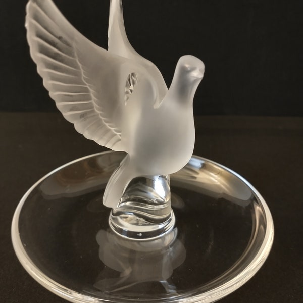 Lalique France Thalie Frost Crystal Dove Jewelry Pin Dish Free Shipping