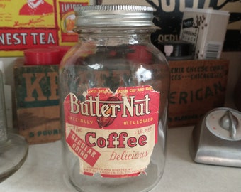 Butter-Nut Coffee 1 Lb. Regular Grind Duraglas Glass Jar