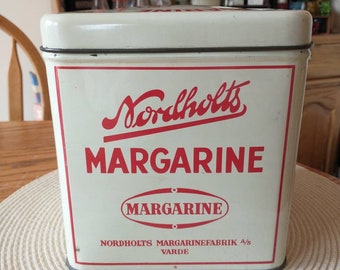 Vintage Nordholts MargarineFabrik Varde 7" Danish Margarine Hinged Tin FREE SHIP