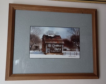 Greg Hagen Quaker Oats Barn Signed and Numbered 16" Framed Watercolor Print