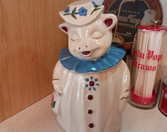 Shawnee Pottery Winnie the Pig Blue Collar Cookie Jar Free Shipping